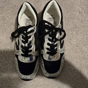 Size 8.5 Black with Silver Glitter Vintage Havana Tennis Shoes